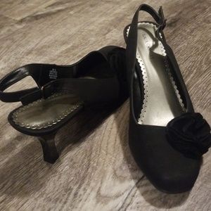 Black floral high heels